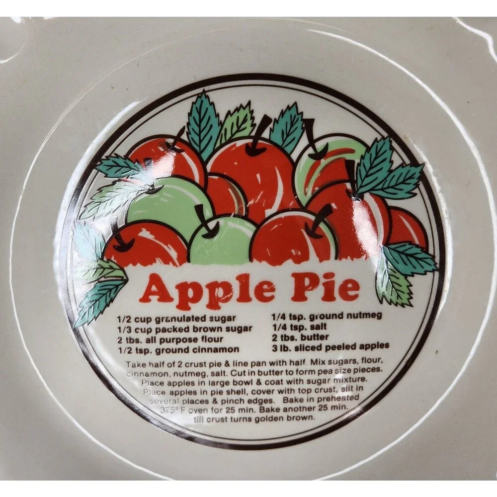 Vtg Sunnycraft Sunstone Collection Pie Dish Bakers Apple Pie Recipe Plate 11